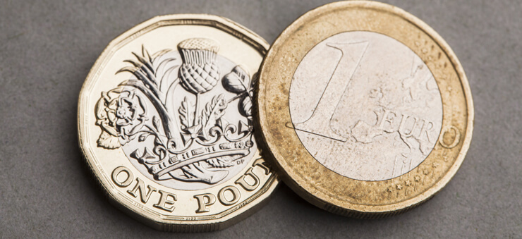 euro and pound coins